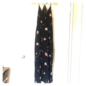 Navy blue floral elegant maxi dress XS